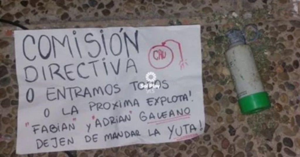 Tensión en Unión: dejaron una granada en la sede y una nota con amenazas a la comisión directiva