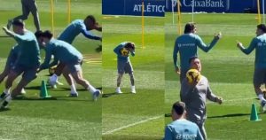 Video: fuerte choque de cabezas entre Julián y De Paul en la práctica del Atlético de Madrid