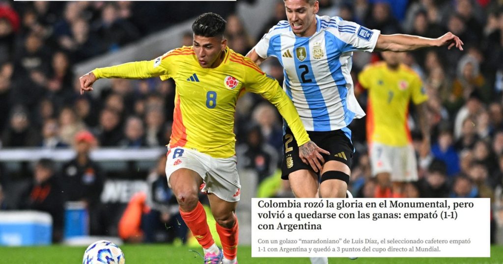 Qué dijeron los medios colombianos del empate ante la Selección Argentina