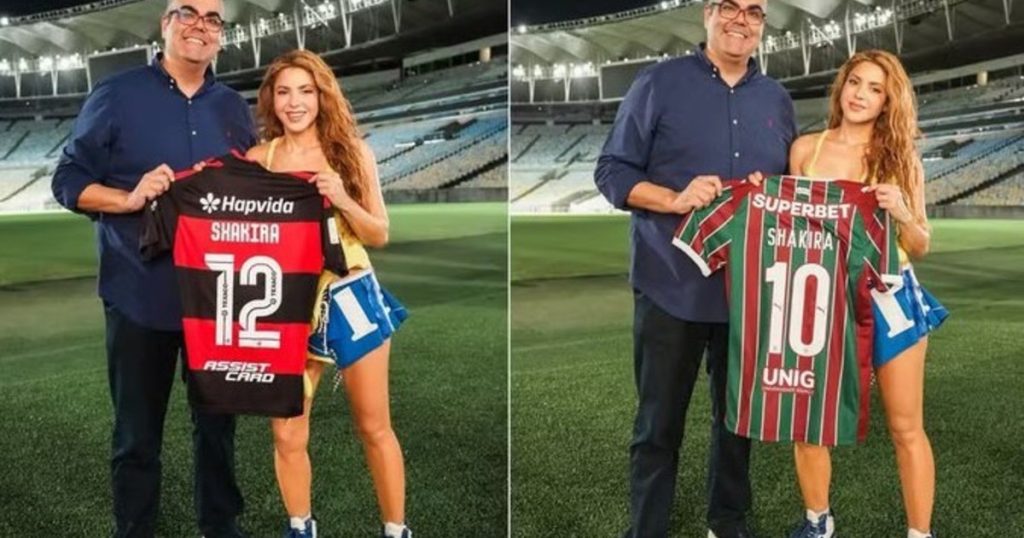 Shakira posó con la camiseta de dos gigantes de Brasil antes de su show en Copacabana