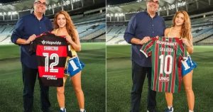 Shakira posó con la camiseta de dos gigantes de Brasil antes de su show en Copacabana