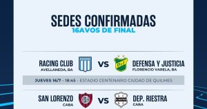 Copa Argentina: se confirmaron los horarios y las sedes para Racing-Defensa y San Lorenzo-Riestra